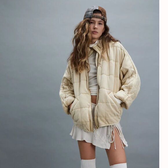 Free People Dolman Quilted Knit Jacket Vanilla Creme Oversized Coat Medium - Picture 1 of 8